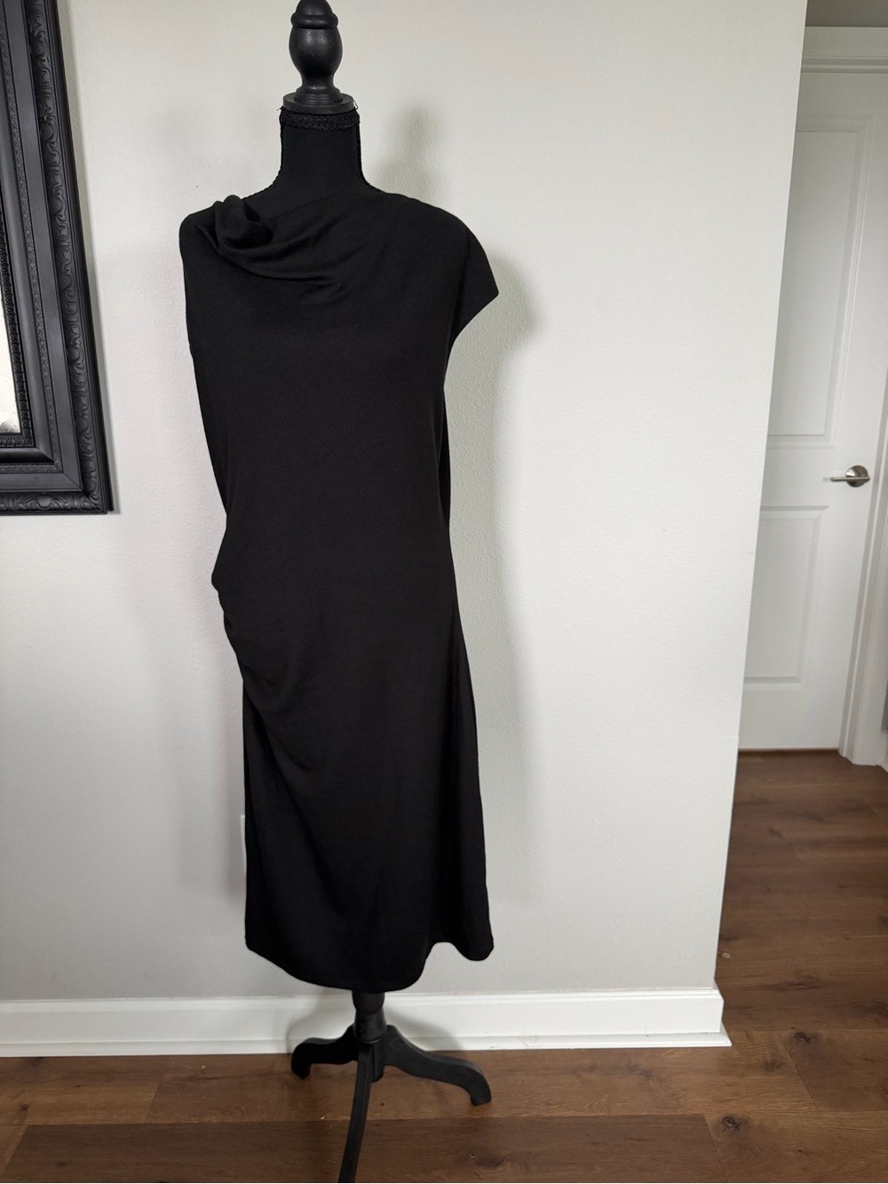 Vince Black Asymmetric Draped Midi Dress